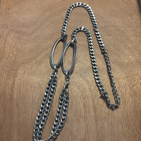 Vintage curb link continuous silver necklace unique double strand - Picture 4 of 5